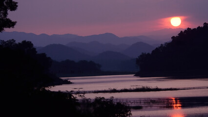 tropical river landscape in the twilight time.