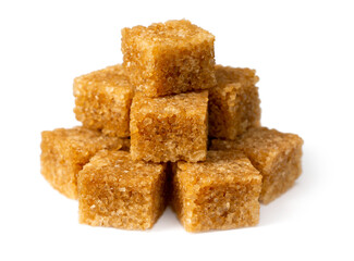 Brown sugar cubes isolated on white background