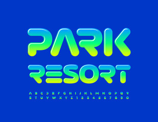 Vector funny emblem Park Resort. Gradient color Font. Unique style Alphabet Letters and Numbers set