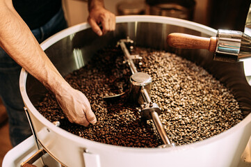 Kaffeebohnen werden in einer Rösterei auf die Qualität geprüft