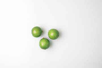 Three lemons placed on a white screen, isolate image.