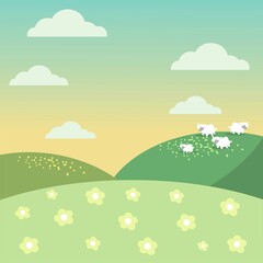 vector flat illustration of  the field and sky, landscape