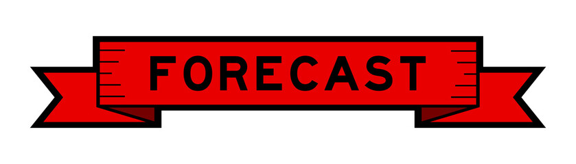 Ribbon label banner with word forecast in red color on white background