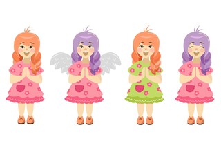 a large set of vector art, illustrations of cute cartoon girls