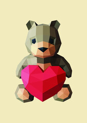 Teddy bear heart low poly vector