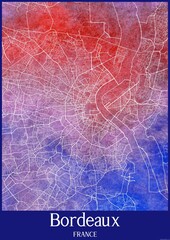 Watercolor map of Bordeaux France.