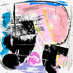 Fototapeten abstract colorful background composition, with lines, circle, paint strokes and splashes © Kirsten Hinte
