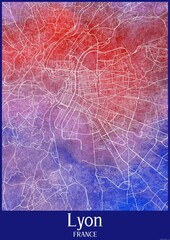 Watercolor map of Lyon France.