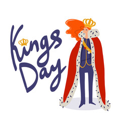 King s Day in the Netherlands. The King in a crown and traditional costume