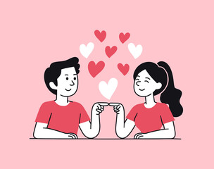 boy and girl point finger touching with love