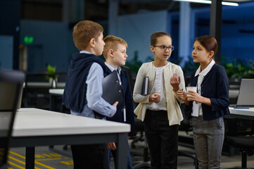 Children business team discussing work in office