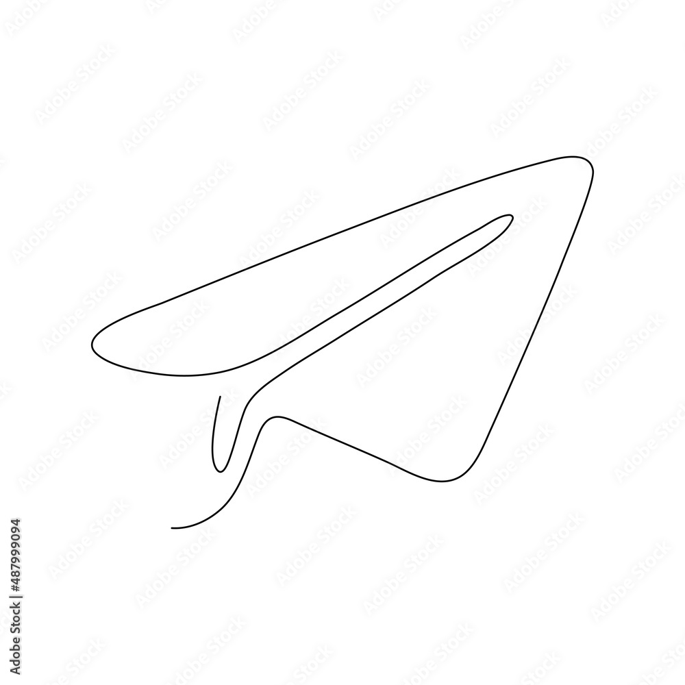 Poster paper airplane continuous one line drawing. sending message linear fold plane. vector isolated on wh