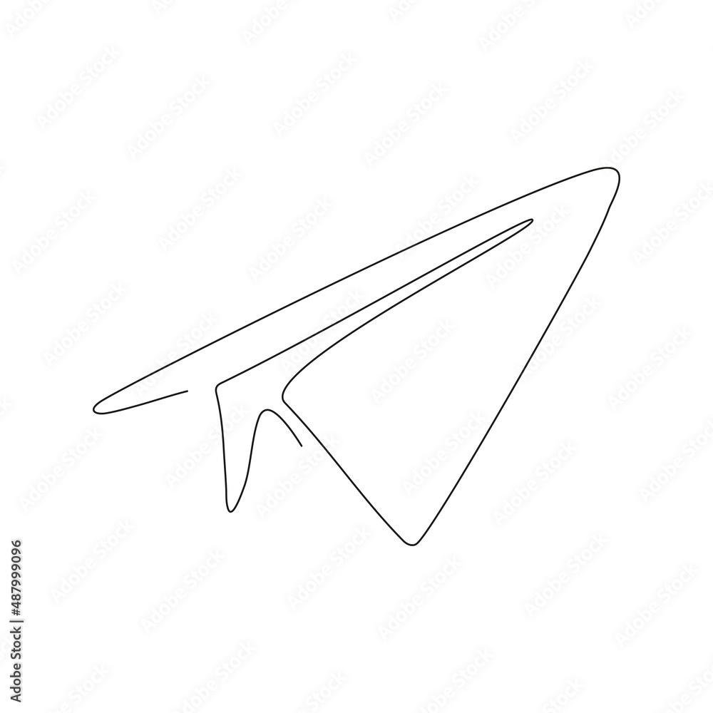 Poster paper airplane continuous one line drawing. sending message linear fold plane. vector isolated on wh