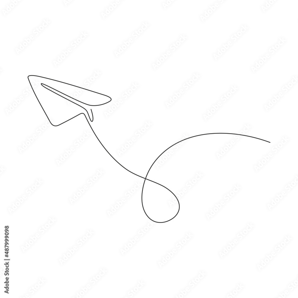 Poster paper airplane continuous one line drawing. sending message linear fold plane. vector isolated on wh