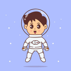 Obraz na płótnie Canvas Cute Little Astronaut floating in space. Space technology Vector