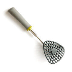 Folding potato masher on white background, close up