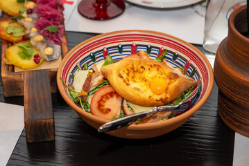 Georgian national traditional food. Caucasian kitchen. Khachapuri.