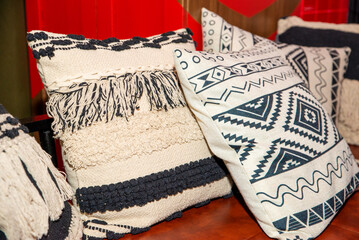 Decorative colorful pillow. Pillows on the sofa.