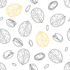 Seamless pattern with hand drawn nuts