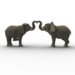 3D-illustration of a cute and funny adult cartoon elephant show love