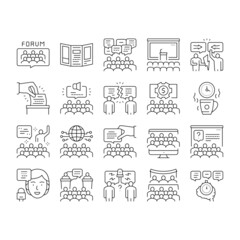 Forum People Meeting Collection Icons Set Vector .