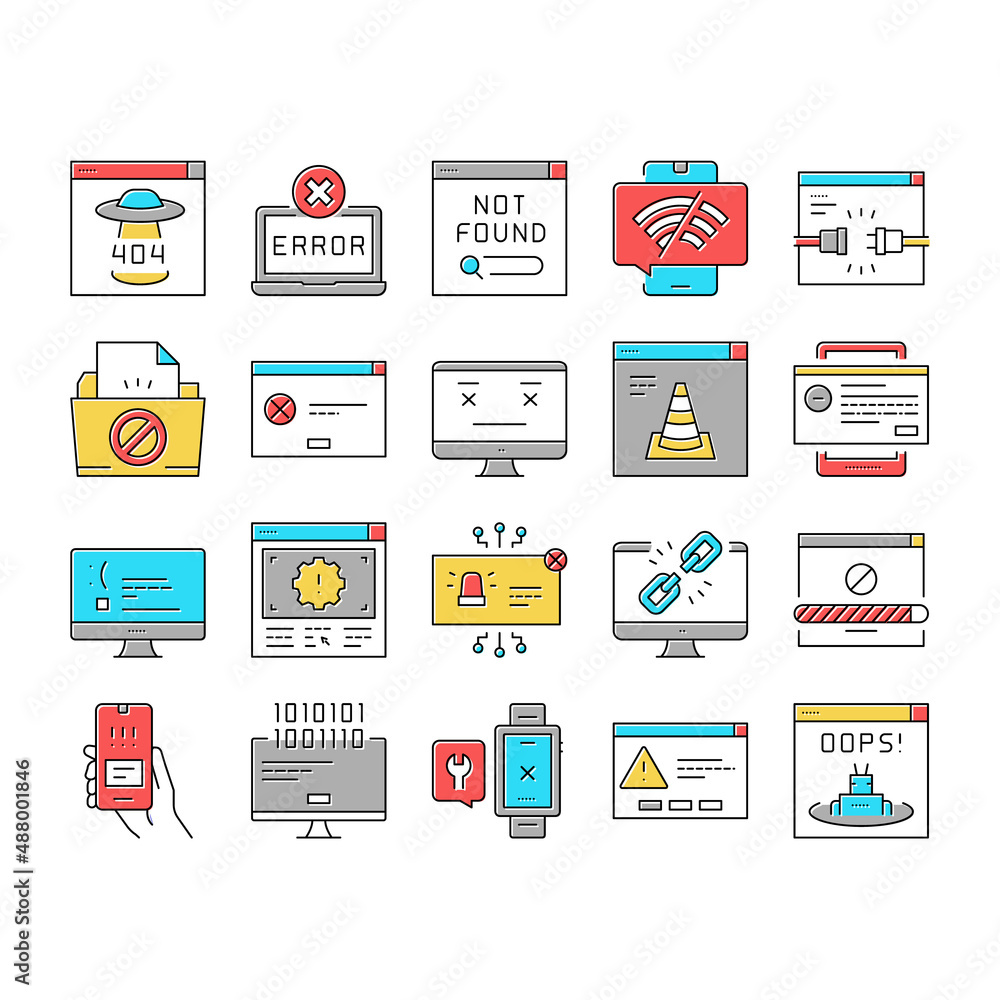 Poster not found web page collection icons set vector .