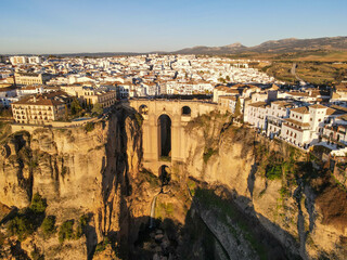 Fototapeta premium Drone view at the old bridge of Ronda on Andalusia, Spain