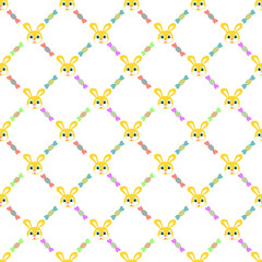 Fototapeta premium Vector seamless pattern with yellow zappies and colorful candies on a transparent background. Print for kids textiles and decor.