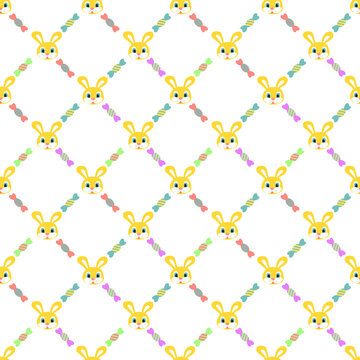 Vector seamless pattern with yellow zappies and colorful candies on a transparent background. Print for kids textiles and decor.