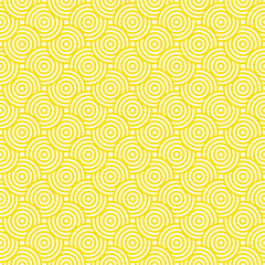 Abstract vector background of bright yellow circles overlapping each other on white background. Seamless pattern. Modern, colorful, vibrant background.  Summer, cheerful. Copy space.