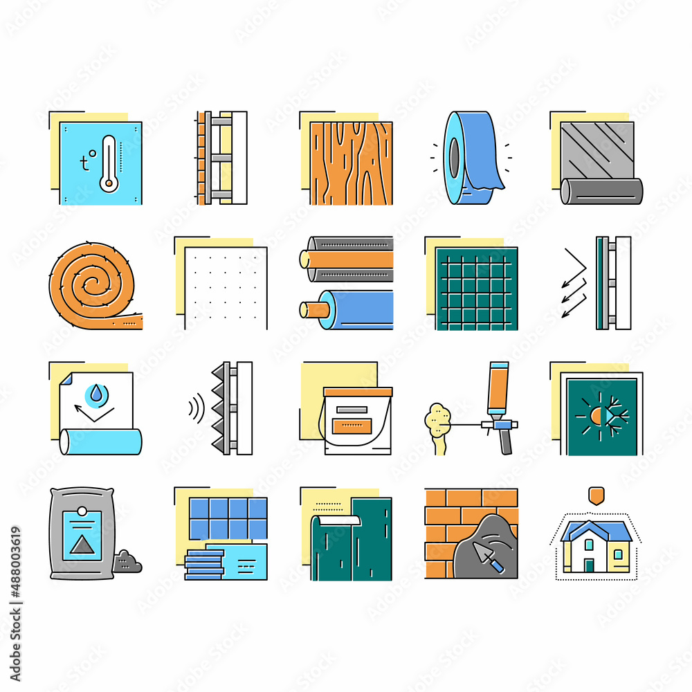 Poster insulation building collection icons set vector .