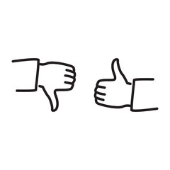 simple like and dislike hand icon, line design, vector illustration