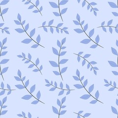 simple cute floral pattern - beautiful pink leaves of a plant on a blue background
