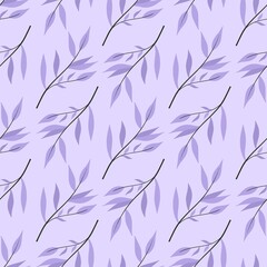 simple cute floral pattern - beautiful  leaves of a plant on a violet background