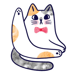 Watercolor cartoon cute funny cat vector.