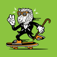 Skateboarding Funky Lamb in Tuxedo Mascot Character Design