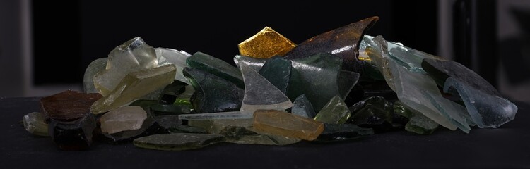 High resolution broken glass shard - macro, alpha black background