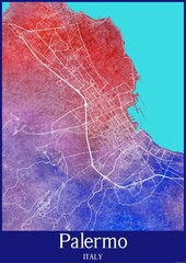 Watercolor map of Palermo Italy.