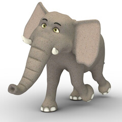 3D-illustration of a cute and funny adult cartoon elephant is curious