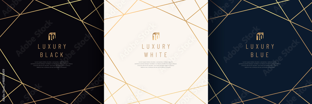 Canvas Prints set of white, dark blue, black frame with geometric golden lines overlap design. abstract backdrop f