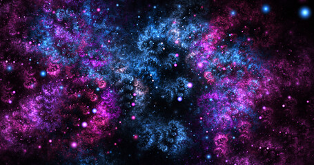 Abstract 3d galaxy. Abstract fractal space with shining stars. Black hole. Raster fractal graphics. 3d rendering.
