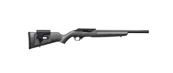 Small-bore bolt rifle in a plastic stock of .22lr. Small rifled weapon for hunting and sports. Isolate on a yellow back