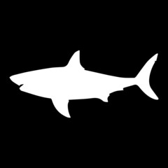 white icon shark, black background