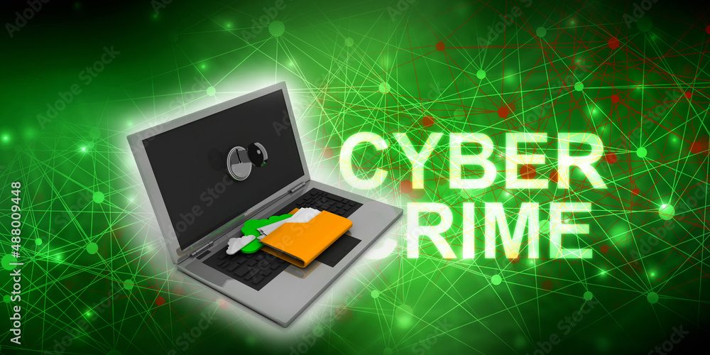 Poster 3d rendering folder on laptop with key protection