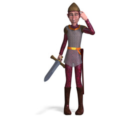 3D-illustration of a cute and funny cartoon knight
