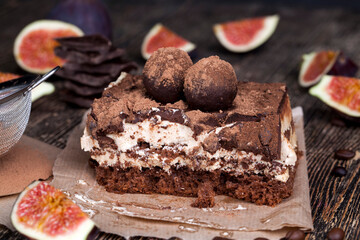 chocolate cake with buttercream , close up