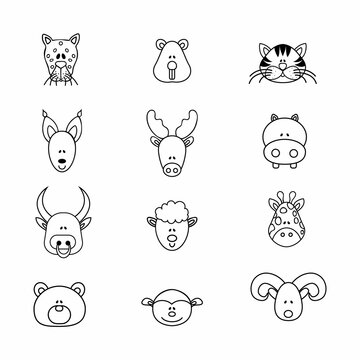 The heads of wild animals are isolated on a white background. Icons with images of wild animals congratulate on World Wildlife Day.