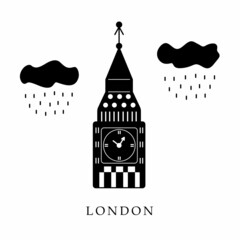 European capitals, London. Black and white illustration