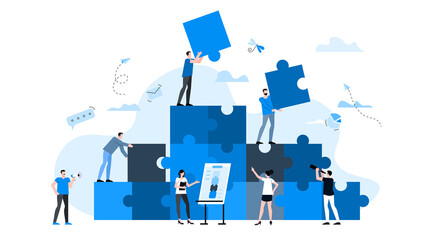 Animation ready duik friendly vector Illustration. Conceptual business story. Puzzle connection, teamwork abstract metaphor, partnership, collaboration, solving problem, effective business solution.