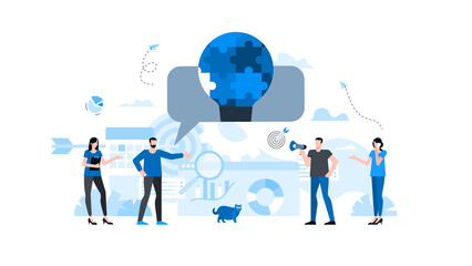 Animation ready duik friendly vector Illustration. Conceptual business story. Puzzle connection, teamwork abstract metaphor, partnership, collaboration, solving problem, effective business solution.